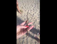Woman picks up branch at beach and makes voldemort impression