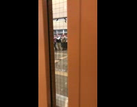 group of people red blind fold in line