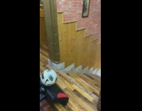 Guy does trick shot with 2 soccer balls 