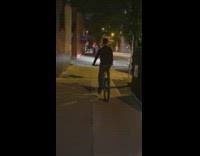 Man film biker in front of him fell down nighttime Fail