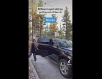 Different aged siblings getting out of the car