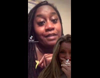 Lady laughs at green screen video food 