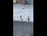 Woman bikini pole dance signage at sidewalk