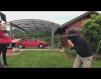 Guy blue hoodie gets hit by huge rubberband in face