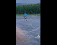 Kid cries and runs out of corn field 