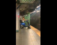 Collab Subway Creatures - Woman with blue scooter on subway platform