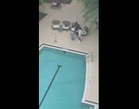 Three men tiktok dance tripod poolside review