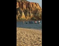 Woman bikini pose beach seven photographers sunset