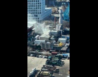 Fire smoke from a power plant firefighters