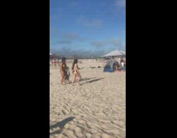 Two bikini girls tiktok dance beach kid