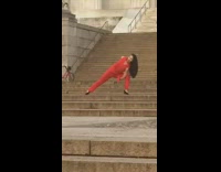 Red outfit Lincoln memorial steps runners