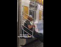 Guy face mask on head subway sign 