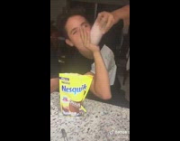 Drunk guy struggling to walk bumps into table 