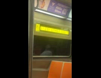 C subway train with glitched broken screen