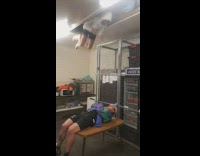 Guy drops down from ceiling breaks table 
