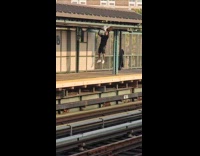 Collab Subway Creatures - Man black shirt pull ups train station