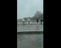 Two guys printed jacket rap bridge overcast