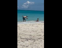 Collab IITW - Woman in black bikini and sunglasses sits on the beach as man takes a photo
