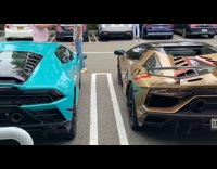 Red car with vanity plate arab mny