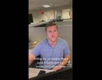 Girl tells coworker she paid too much for windshield fluid