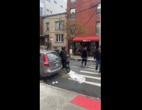 Man rides bike drag plastic on street