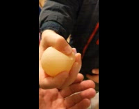 Two people squeeze and touches squishy egg
