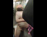Collab Subway Creatures - Donald trump impersonator with mask, nude bodysuit, and pink stroller with baby goes crazy on subway train