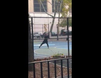 Man with jump rope inside the court