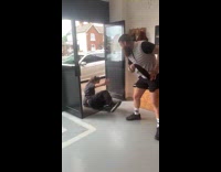 Man whipped by friend bumps head on door