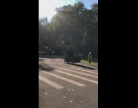 Guy rides pirate ship boat bicycle park 