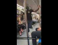 Guy does parkour flips to music on train 