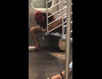 Collab Subway Creatures - Short red hair woman subway picking at toenails