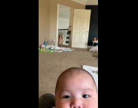 Dog sit and wait outside the room with a sad face