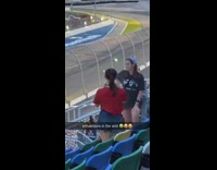 White shirt girl racetrack colorful chairs