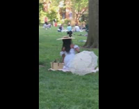 Girl white dress umbrella picnic park photoshoot 