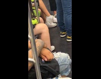 Collab Subway Creatures - Many passengers wear Air Force 1 white shoes subway