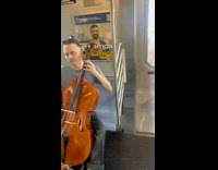 Collab Subway Creatures - Man grey shirt play cello inside train