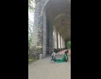 Woman lifts long dress 