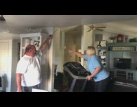 Collab KaleSaladIG - Husband holds food on a string in front of wife on treadmill to motivate her
