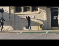 Woman jogger outfit blue jacket photo shoot parking lot Part 1