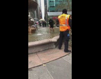 Guy steals coins money from fountain and gets yelled at by security orange vest
