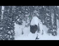 Ski backflip close call green jacket 