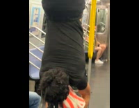 Collab WINY - Guy hangs upside down on subway hand rails