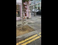 Woman white wedding dress floral design store