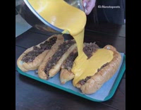 Philly cheesesteak covered in cheese wiz