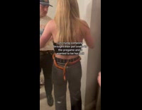 Snake went through womans belt loops