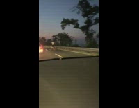 Collab WINY - Guy stands rides white ATV freeway highway 