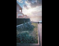 Island view large beach waves from house