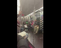 Collab Subway Creatures - Double jointed dancer and contortionist twists arms around and dances to song on subway train