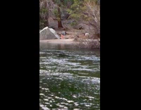 Collab IITW - Man shirtless yoga exercise at the park across the river